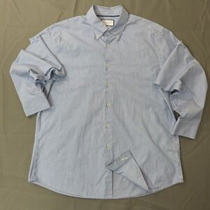 Charles Tyrwhitt Button Down Shirt Men 17.5 Blue White Bengal Striped Slim Fit